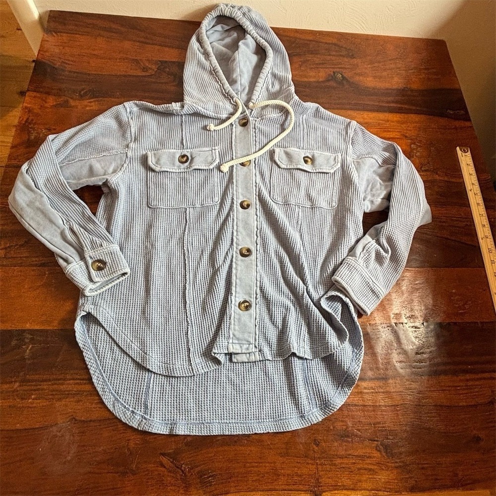 American Eagle Outfitters Sweater Womens XS Blue‎ Waffle Knit Hooded